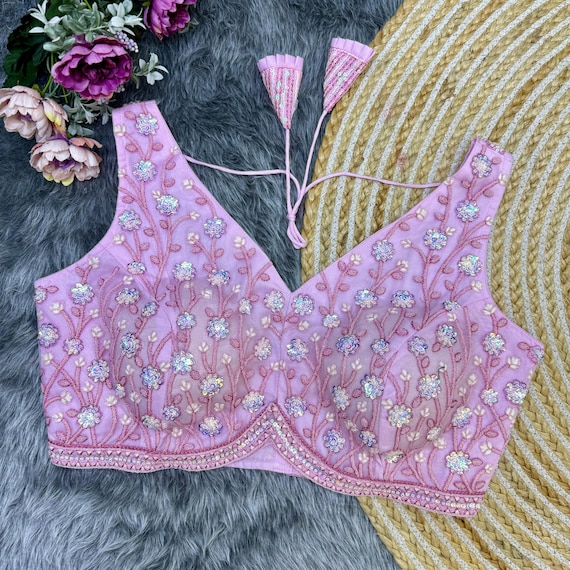 Embroidered Partywear Blouse: Sleeveless Indian Crop Top, Size US 36-42