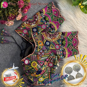 Mirror Work Navratri Blouse: Indian Shell Lace Readymade Blouse