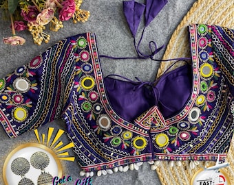 Masaba Style Mirrorwork Blouse: Indian Navratri Festival Wear, Size US 36-42