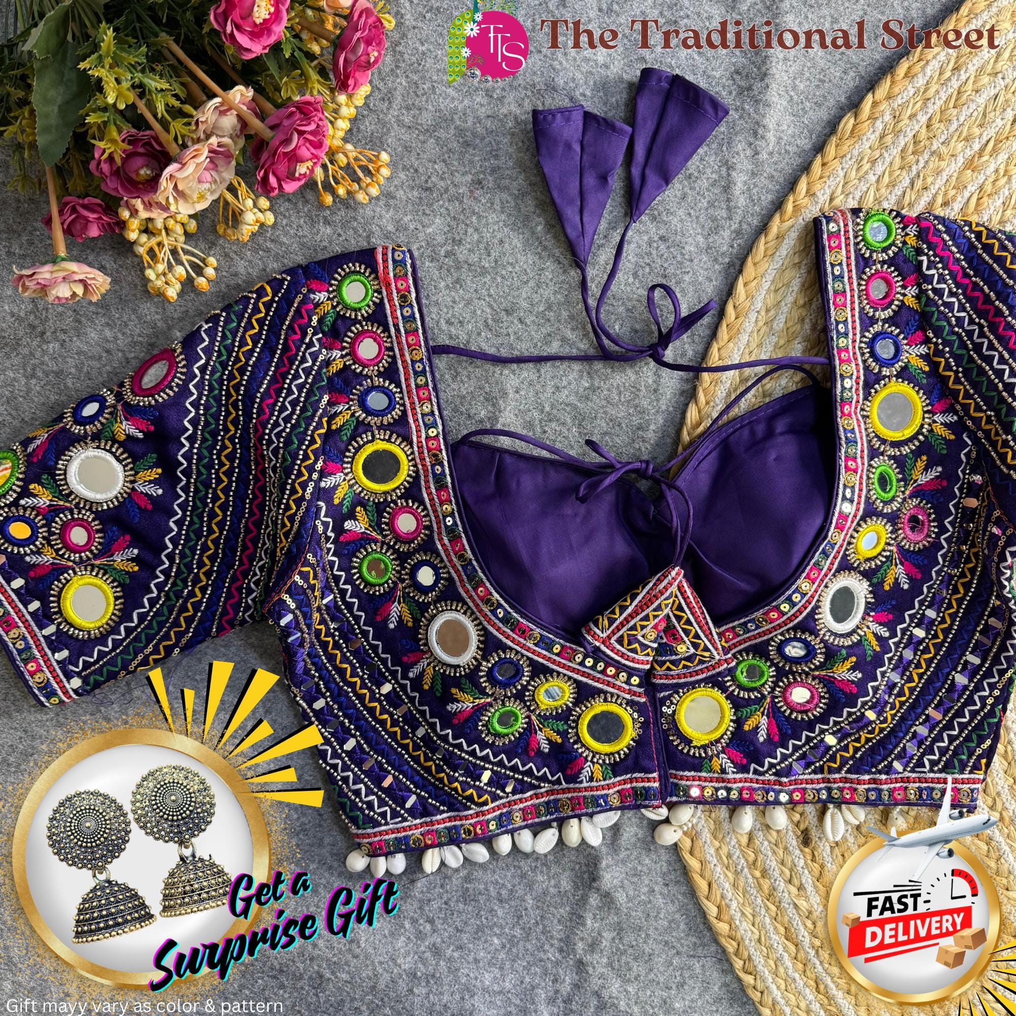 Masaba Style Mirrorwork Blouse: Indian Navratri Festival Wear