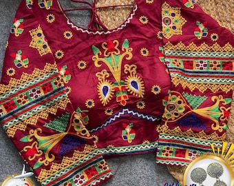 Halter Collar Readymade Blouse: Indian Saree Blouse with Latkans, Size US 36-42