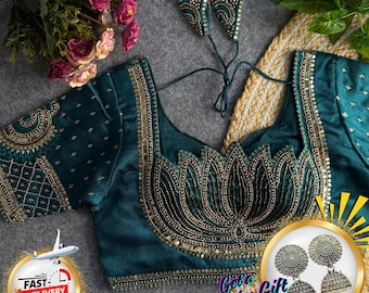Sabyasachi Lotus Style Blouse: Handwork Embroidery, Indian Bridal Wear