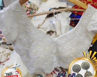 Handcrafted Pearl & Beads Blouse: Indian Bridal Wear Free, size of 38-40