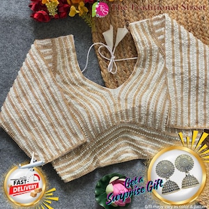 Handcrafted Pearl Moti Blouse: Indian Bridal Sari Top, Size 38-42