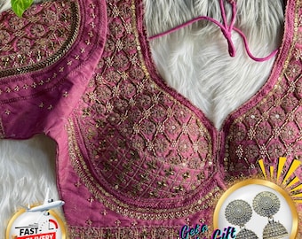 Handmade Copper Blouse: Indian Bridal Embroidery, Stars & Beads, Size US 36-42