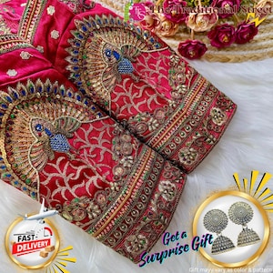 3D Peacock Embroidery Bridal Blouse: Italian Silk Readymade Saree Top, Size US 36-42