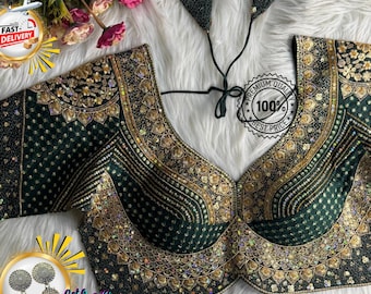 Trending Sabyasachi Inspired Bridal Blouse: Heavy Embroidery, Stars & Latkans, Size US 36-42