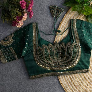 Blusa estilo loto Sabyasachi: bordado artesanal, prenda nupcial india, tallas 36-40 (EE. UU.)