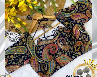 Masaba Style Embroidered Bridal Blouse: Viscose Print Indian Wedding Wear, Size US 36-42