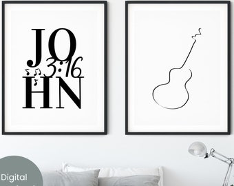 John 3:16, Bible Verse Digital Download, Christian Wall Art, Home and Office Decor
