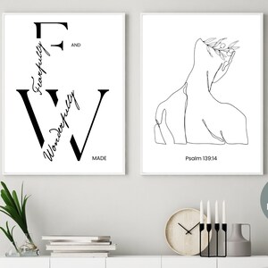 Psaume 139:14, Fearfully and Wonderfully made, Printable Wall Art, Scripture, Bible Verse Print, Black and White, Christian Wall Decor