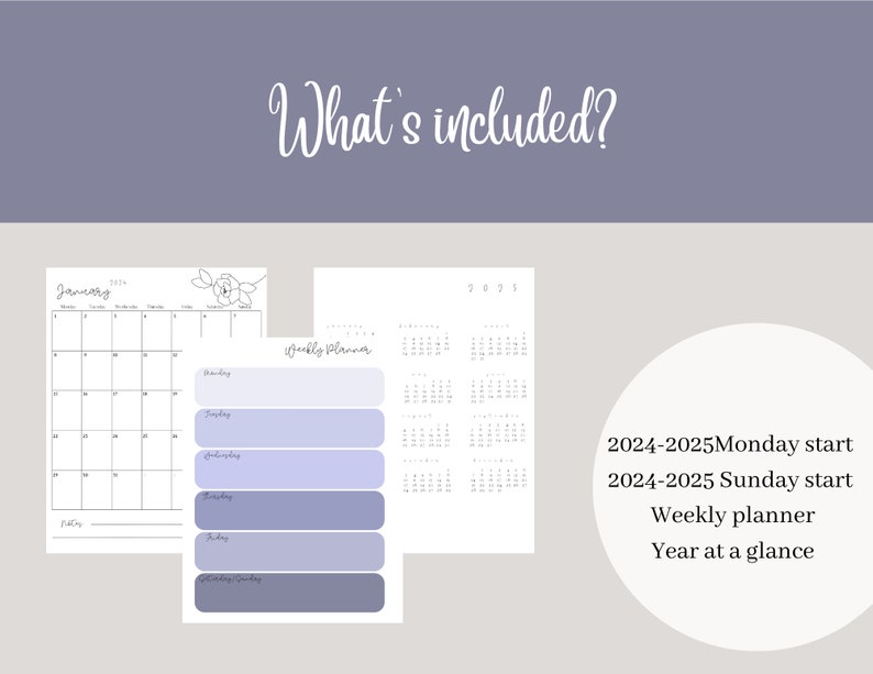 20242025 Flower Printable Calendar Etsy