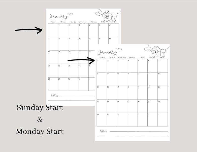20242025 Flower Printable Calendar Etsy