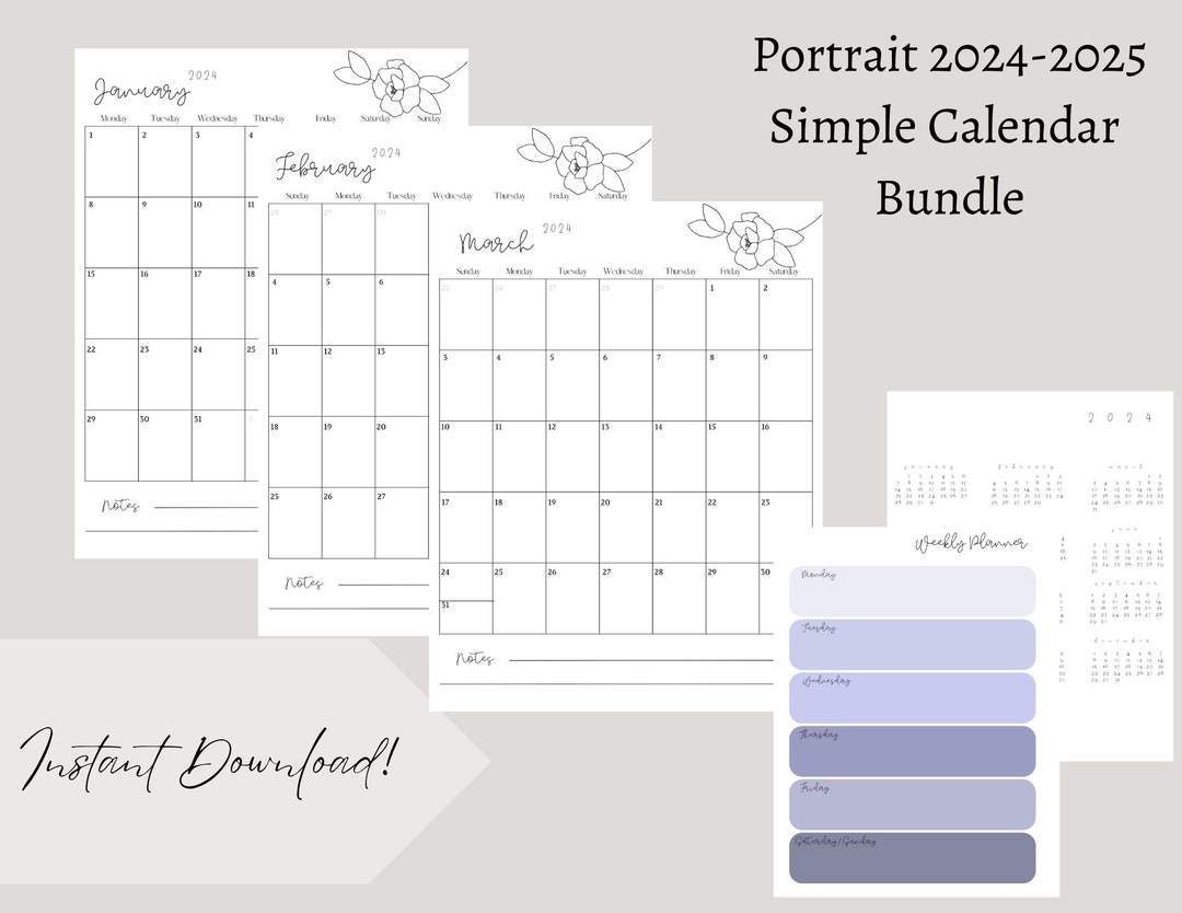 20242025 Flower Printable Calendar Etsy