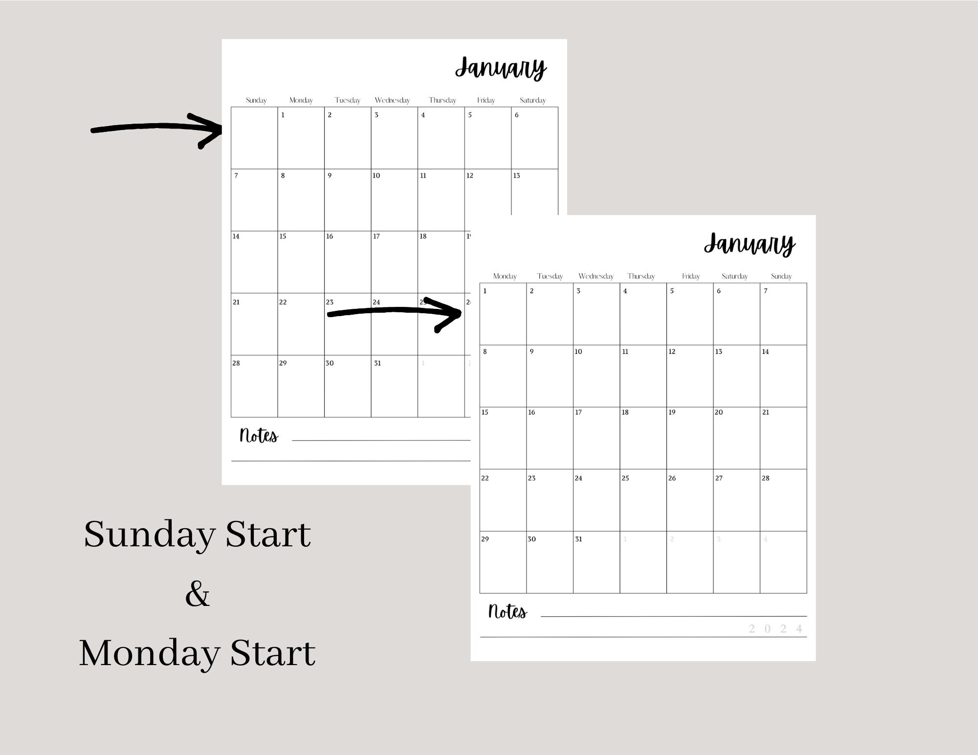 20242025 Printable Brush Script Calendar Etsy