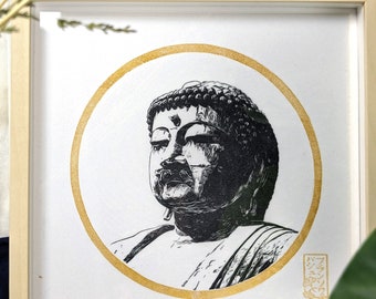 鎌倉大仏（河瀬巴水）江戸木版画｜禅庭坐禅瞑想、道元浮世絵