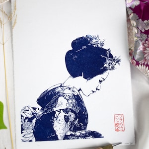 Maiko Japanese Print – Handmade Linocut of Maiko in Kimono, Limited Edition Japanese Wall Art, Traditional Culture Gift