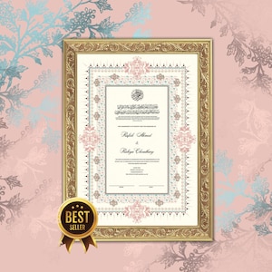 Certificato di matrimonio, certificato di matrimonio, squisito certificato islamico Nikkah, carta testurizzata di lusso per Nikah e anniversario
