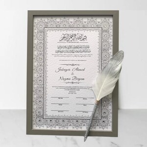 SILVER Nikah-Urkunde, Heiratsurkunde, A4 A3 A3+ A2 Islamische Nikkah-Urkunde, Luxus strukturierte Karte für Nikkah und zum Jubiläum