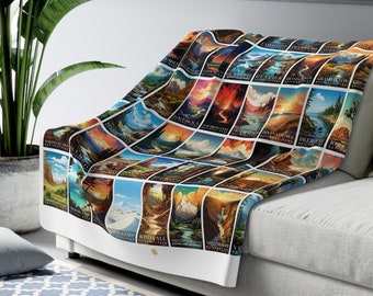US National Parks Blanket, National Parks Sherpa Blanket, Nature Lover Gift, Travel Camping Blanket, Travel Home Decor | S07