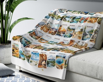 US National Parks Blanket, National Parks Sherpa Blanket, Nature Lover Gift, Travel Camping Blanket, Travel Home Decor | S08