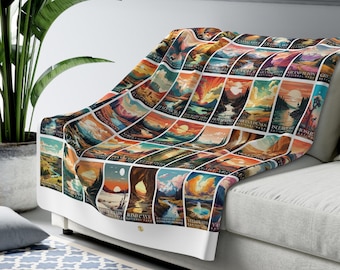 US National Parks Blanket, National Parks Sherpa Blanket, Nature Lover Gift, Travel Camping Blanket, Travel Home Decor | S05