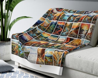 US National Parks Blanket, National Parks Sherpa Blanket, Nature Lover Gift, Travel Camping Blanket, Travel Home Decor | S09