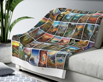US National Parks Blanket, National Parks Sherpa Blanket, Nature Lover Gift, Travel Camping Blanket, Travel Home Decor | S02