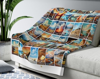 US National Parks Blanket, National Parks Sherpa Blanket, Nature Lover Gift, Travel Camping Blanket, Travel Home Decor | S06