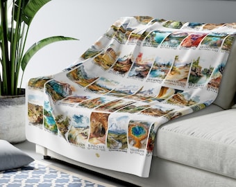 US National Parks Blanket, National Parks Sherpa Blanket, Nature Lover Gift, Travel Camping Blanket, Travel Home Decor | S04