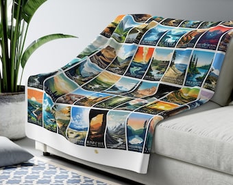US National Parks Blanket, National Parks Sherpa Blanket, Nature Lover Gift, Travel Camping Blanket, Travel Home Decor | S01
