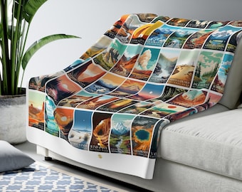 US National Parks Blanket, National Parks Sherpa Blanket, Nature Lover Gift, Travel Camping Blanket, Travel Home Decor | S03