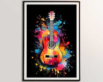 Classic Guitar Poster, Musical Instrument, Music Wall Art, Studio Decor, Musical Gift, Home Decor
