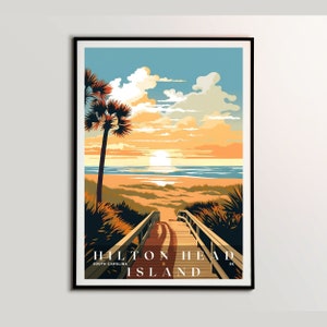 Cartel de Hilton Head Island, cartel de viaje, decoración de pared de viaje, cartel de viaje retro, cartel de oficina, decoración del hogar, arte de viaje