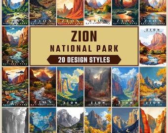 Zion National Park Poster, Travel Wall Decor, Retro Travel Poster, Office Poster, Home Decor