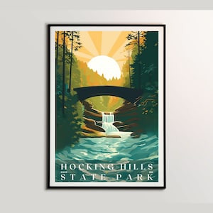 Cartel del parque estatal Hocking Hills, cartel de viaje, decoración de pared de viaje, cartel de viaje retro, cartel de oficina, decoración del hogar, arte de viaje