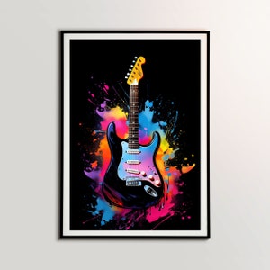 Cartel de guitarra eléctrica, instrumento musical, arte de pared musical, decoración de estudio, regalo musical, decoración del hogar