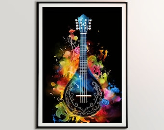 Mandolin Poster, Musical Instrument, Music Wall Art, Studio Decor, Musical Gift, Home Decor