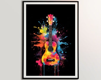 Ukulele Poster, Musical Instrument, Music Wall Art, Studio Decor, Musical Gift, Home Decor