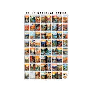 National Park Poster, 63 US National Parks Checklist, National Park Bucket List, Travel Poster, National Park Gifts | S09