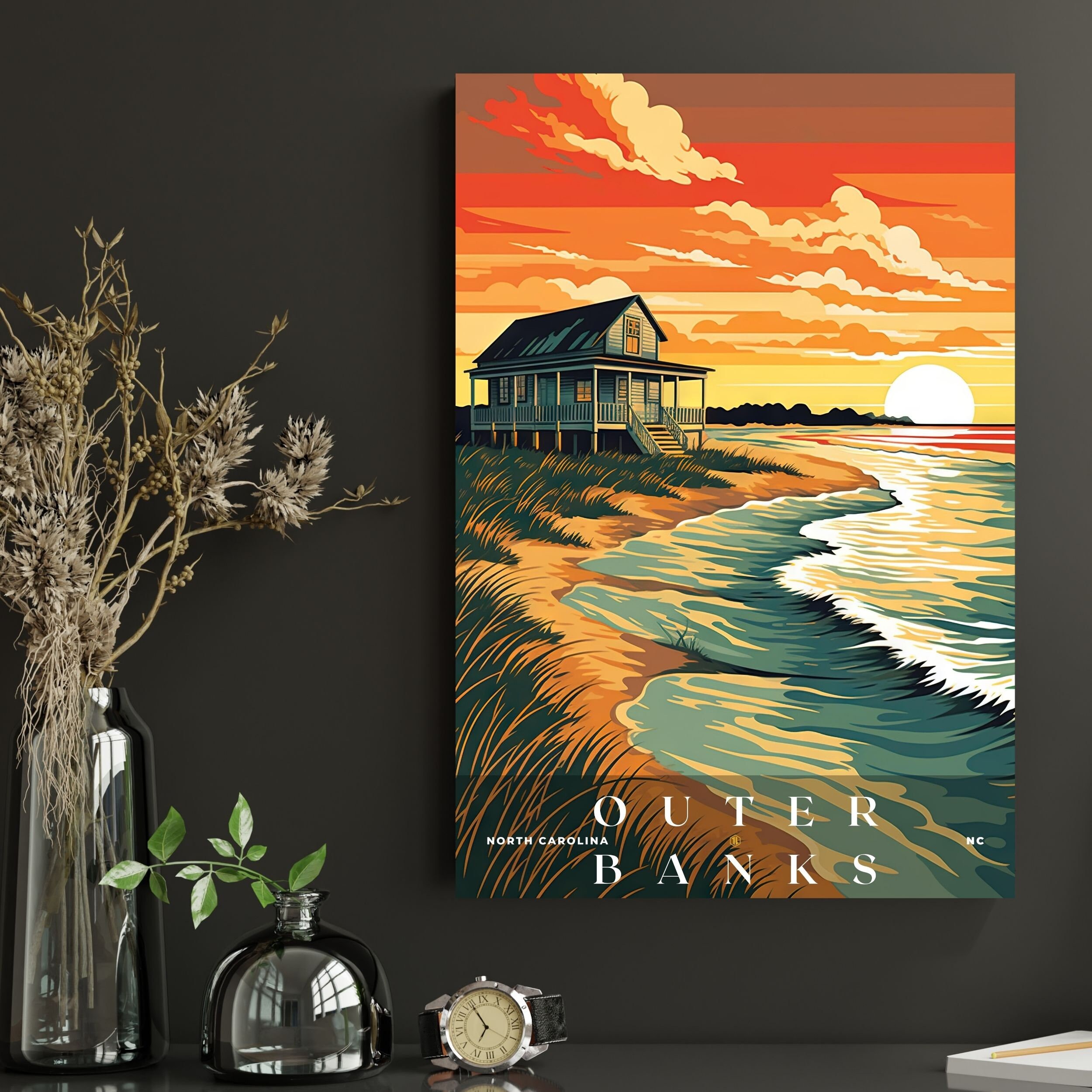 Outer Banks Poster, Travel Poster, Travel Wall Decor, Retro Travel