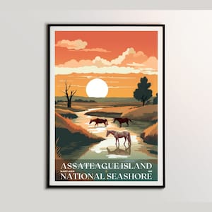 アサティーグ島国立海岸ポスター、旅行ポスター、旅行壁装飾、レトロ旅行ポスター、オフィスポスター、室内装飾、旅行アート