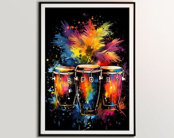 Conga Drums Poster, Musical Instrument, Music Wall Art, Studio Decor, Musical Gift, Home Decor