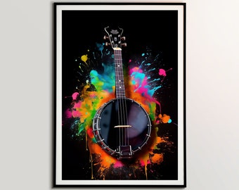 Banjo Poster, Musical Instrument, Music Wall Art, Studio Decor, Musical Gift, Home Decor
