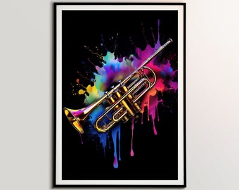 Trumpet Poster, Musical Instrument, Music Wall Art, Studio Decor, Musical Gift, Home Decor