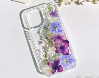 Pressed dried purple Hydrangea flower phone case for iPhone 15 14 13 12 pro max case,Google Pixel 7 8 pro case,Samsung Galaxy S23 S24 case