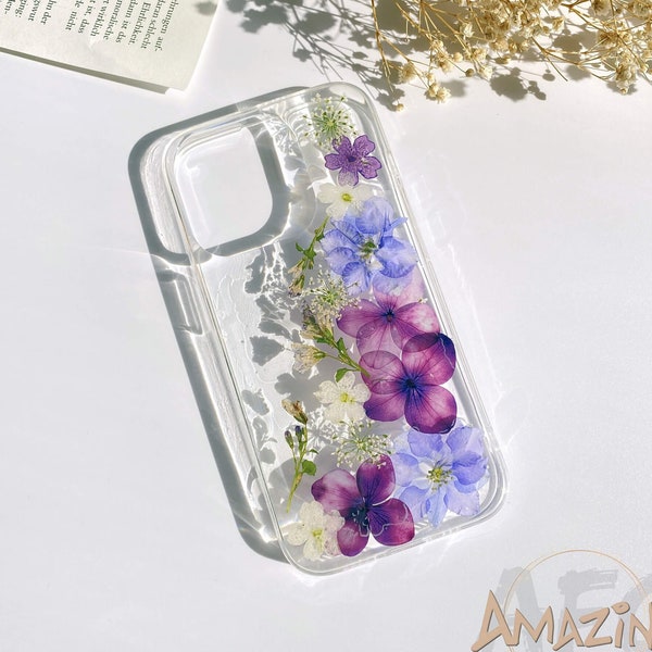 Pressed dried purple Hydrangea flower phone case for iPhone 15 14 13 12 pro max case,Google Pixel 7 8 pro case,Samsung Galaxy S23 S24 case