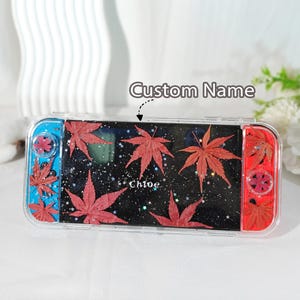 Anpassat namngivet Switch-skal med äkta röd lönnlöv och blomma till Nintendo Switch 2 2025, OLED 2021, Lite 2019, present till spelare och naturälskare