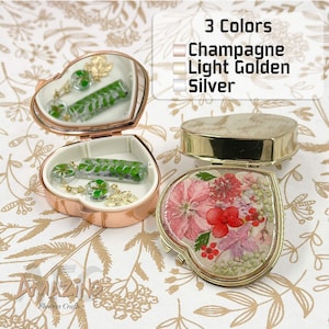 Heart Pressed Flowers Jewelry Box | Birth Control Pill Box | Cute Pill Organizer Pill Case | Travel Small Purse Pocket Jewelry Case