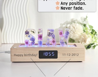 Custom name number symbol flower nightlight,adjustable light color multifunctional bluetooth speaker wood base lamp,baby birthday gift